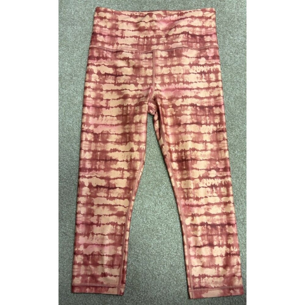 Athleta Elation Printed Capri Tahiti Island Coral/Orange Tie Dye Leggings Medium